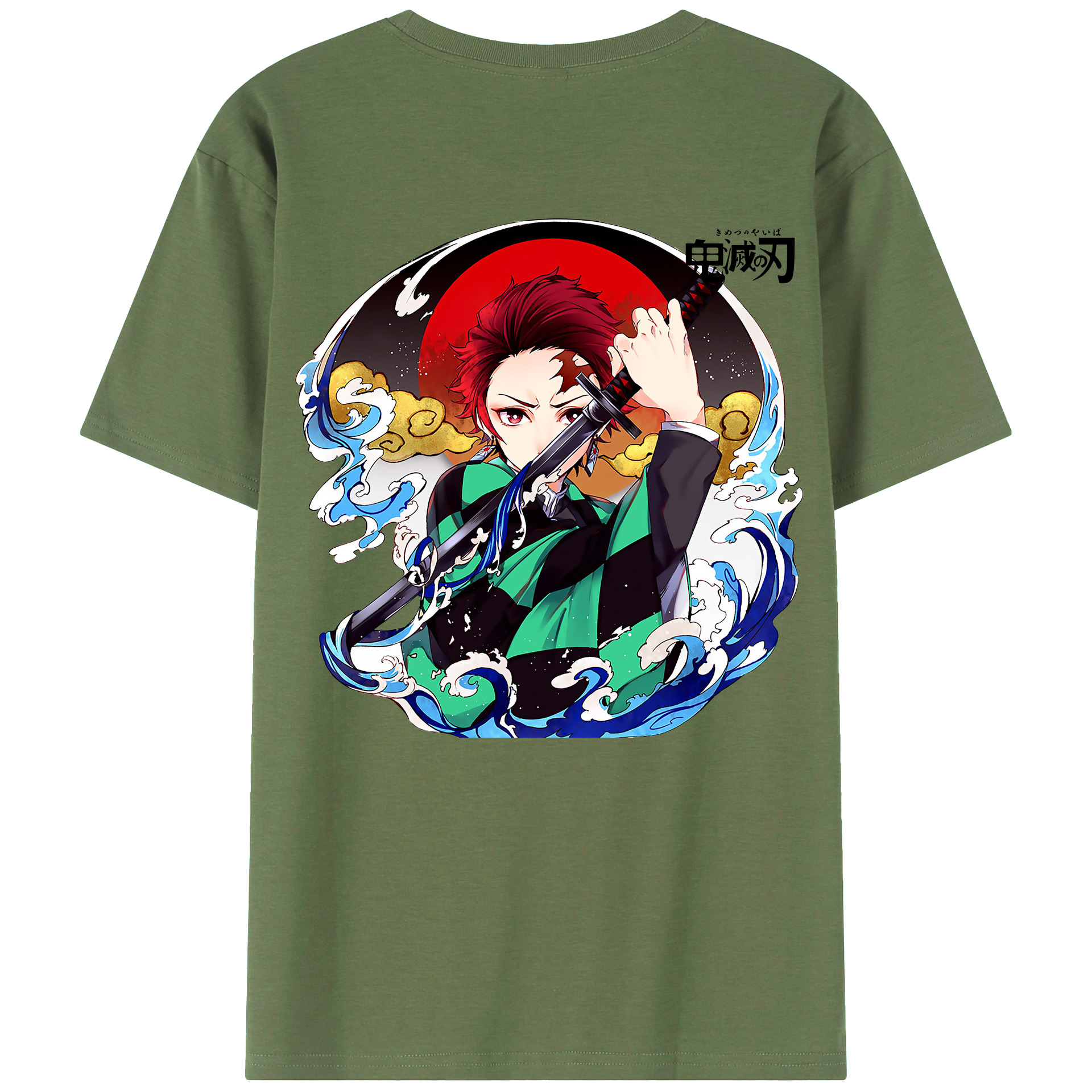 （画像用） 鬼滅の刃 竈門 炭治郎／かまど たんじろう Kamado Tanjirou 綿100％ メンズ半袖Tシャツ（バックプリント） 通気性